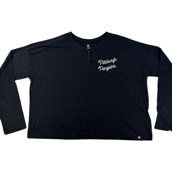 Fanatics Tops - Fanatics Pittsburgh Penguins Womens XL Black Long Sleeve Henley Script Top NHL